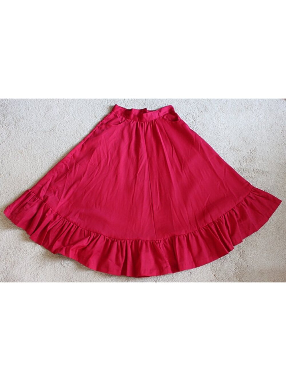Vintage 1970s - Sting Bee Prairie Style Midi Skirt in color Red, Union Made - 14